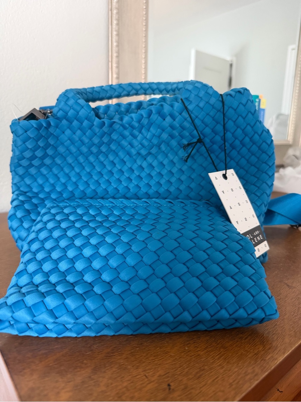 Braided Blue Shoulder Bag with Top Handle